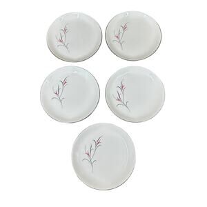 Vtg MCM 50s Salem China Serenade 6"‎ Bread Plates Pink Black Floral Set of 5